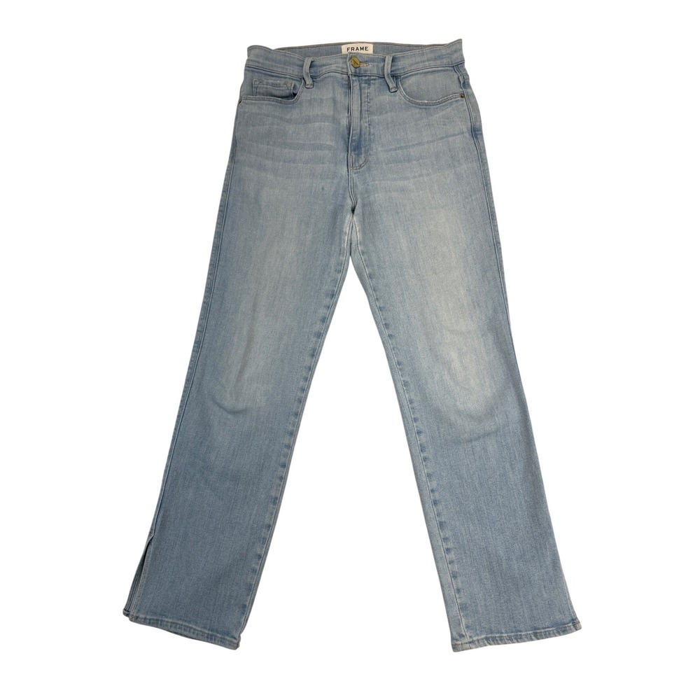 Frame Le‎ Sylvie Crop Jeans Women 28 Blue Superstar High Rise Straight Side Slit
